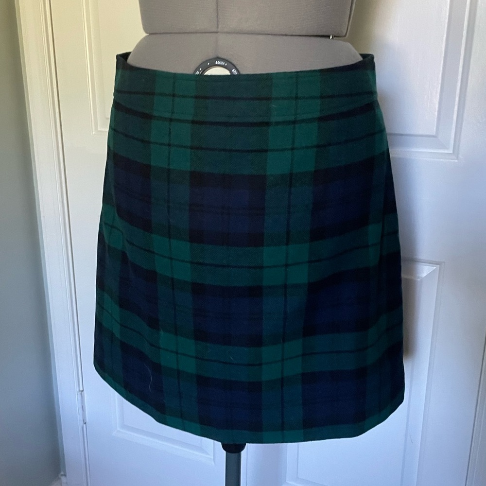 NWT JCF JCrew Factory Blackwatch Plaid Wool Blend Skirt 14